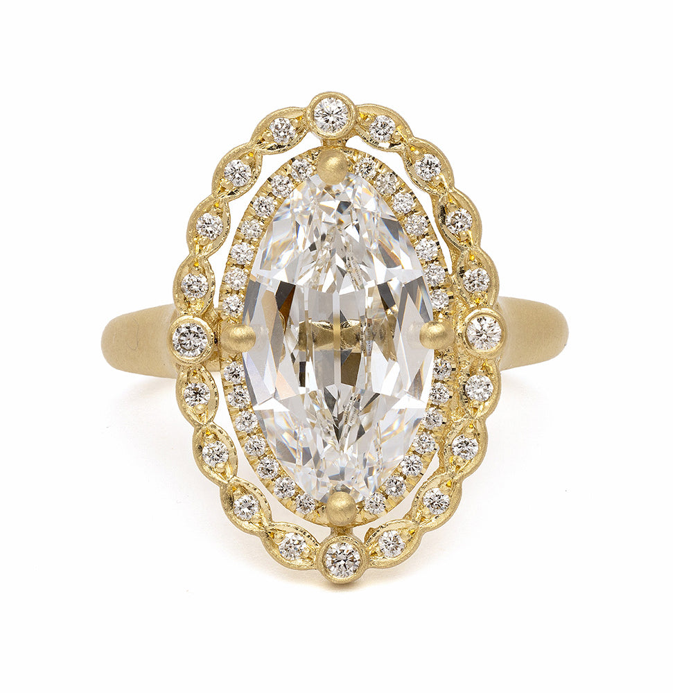 Genevieve SK-R20-LGD-MC-3.56 engagement ring in yellow gold with oval halo of clear diamonds