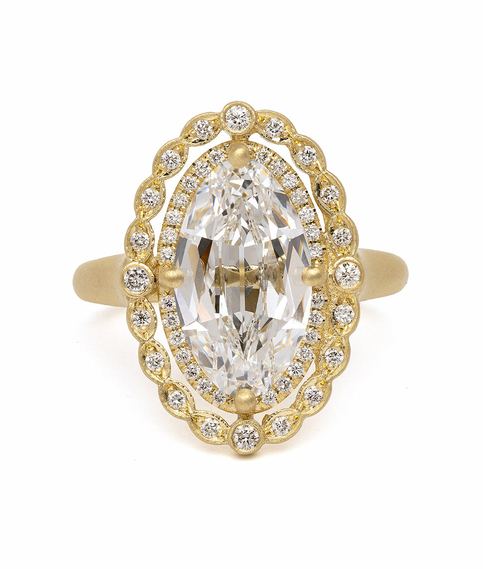 Genevieve SK-R20-LGD-MC-3.56 engagement ring in yellow gold with oval halo of clear diamonds