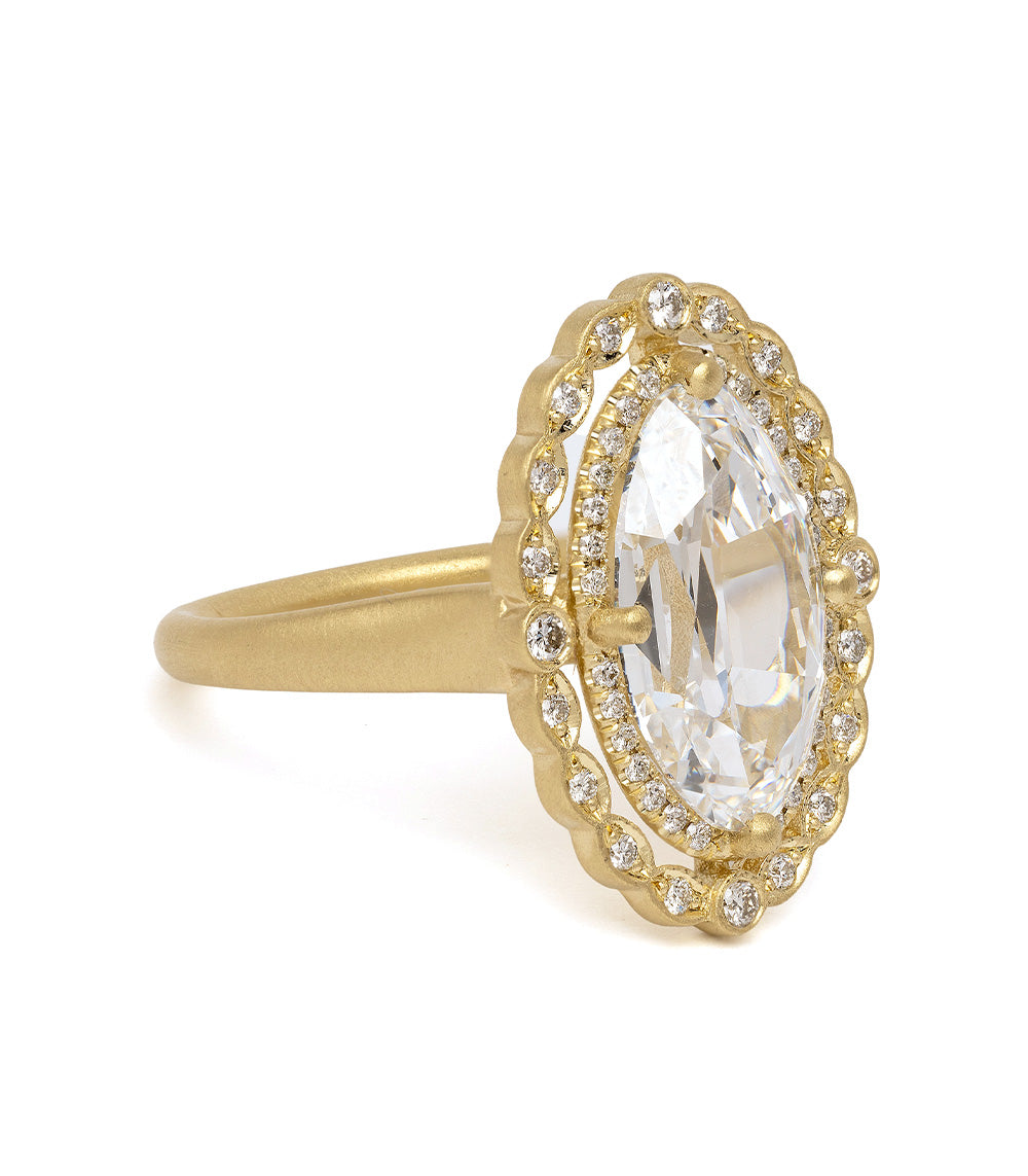 Genevieve SK-R20-LGD-MC-3.56 unique engagement ring in yellow gold with diamond halo and oval center