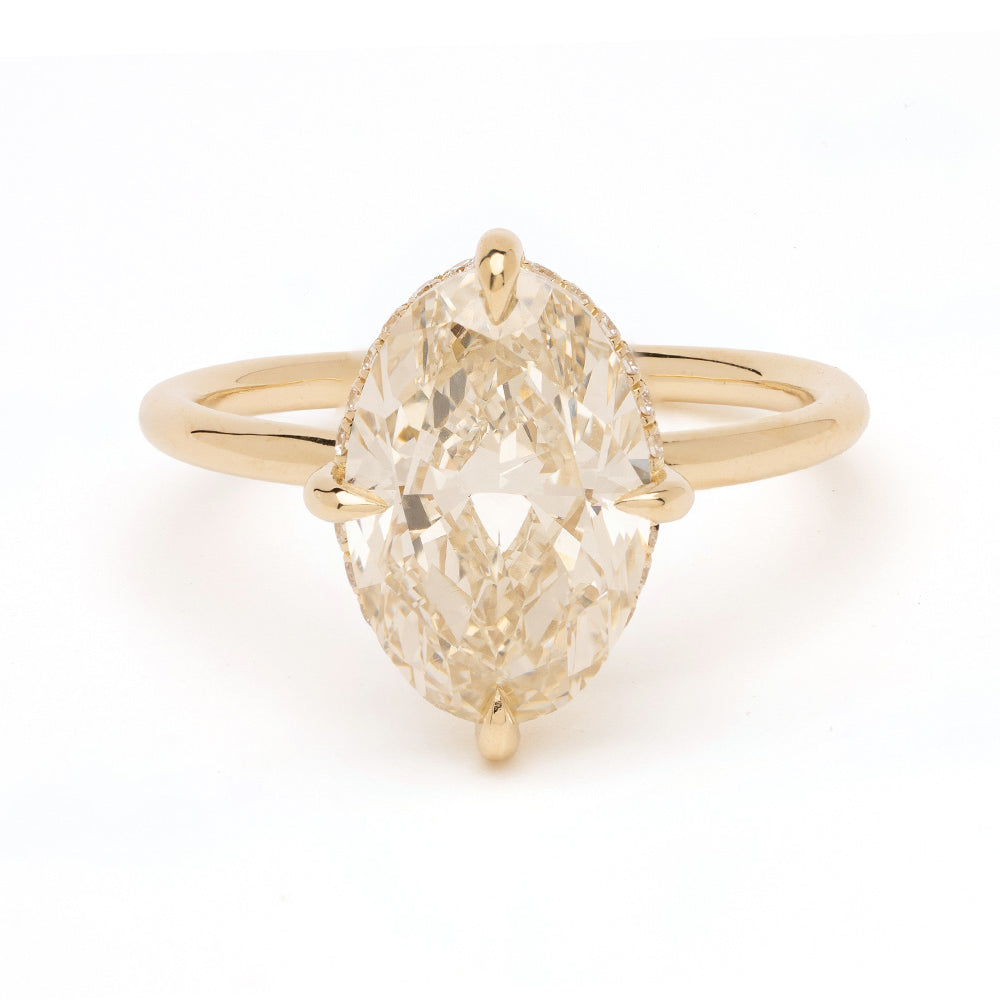 Annika by Sofia Kaman gold engagement ring with pear-shaped diamond solitaire, polished warm tone