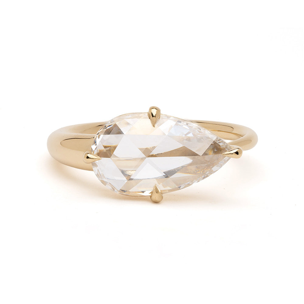 Sloane Sofia Kaman gold marquise ring with faceted clear gemstone setting, understated look