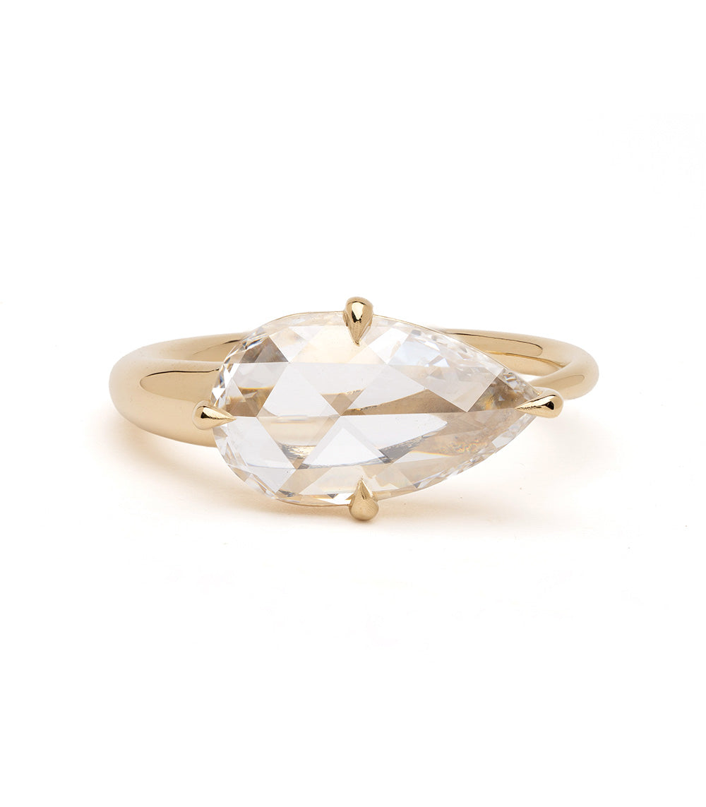 Sloane Sofia Kaman gold marquise ring with faceted clear gemstone setting, understated look