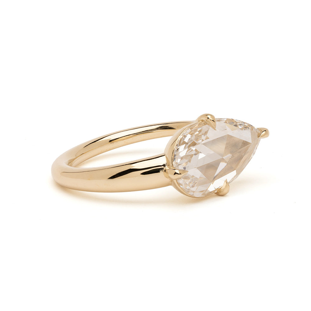 Sloane by Sofia Kaman gold engagement ring with faceted oval center stone and slim band