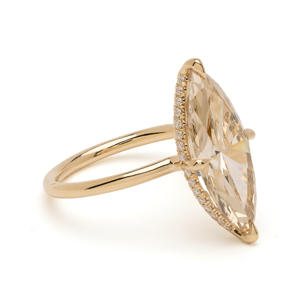Billie by Sofia Kaman unique engagement ring in 14k gold with marquise champagne stone and diamond halo