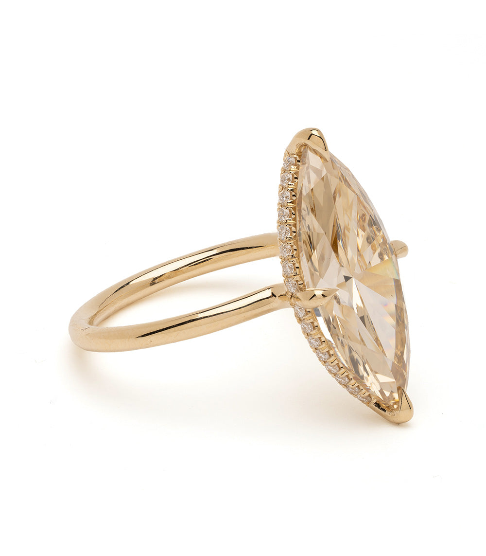 Billie by Sofia Kaman unique engagement ring in 14k gold with marquise champagne stone and diamond halo