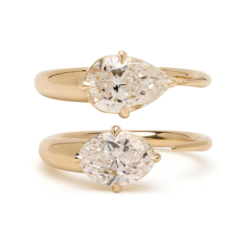 Sloane Pinky Duo by SK-R86-DUO stacked gold rings with clear oval diamonds in a duo setting