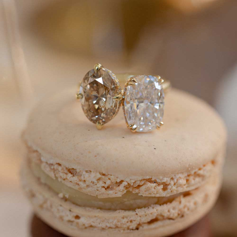 Billie SK-R94-DP-NS-LGD-CC-4.01 engagement ring in gold—unique engagement ring with asymmetrical 2 stone engagement ring