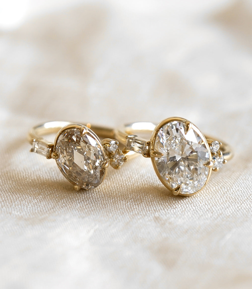 Sydney unique engagement ring by SK-R96-LGD-OC-3.01 in gold, two oval stones with prong setting