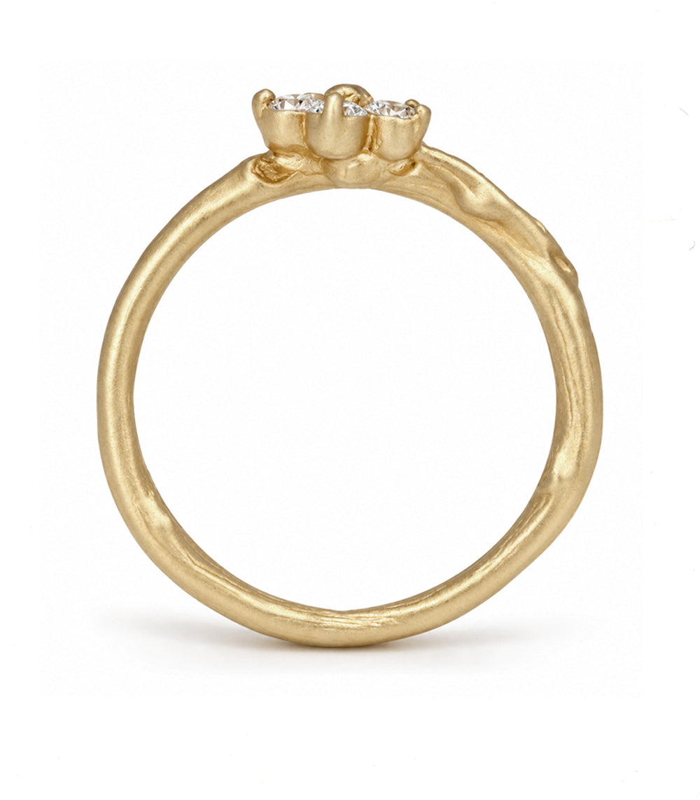 Twig Band With A Leaf Motif And Round Brilliant Flower Detail Matte Finish 14k Yellow Gold Size 6 Es R40 Profile