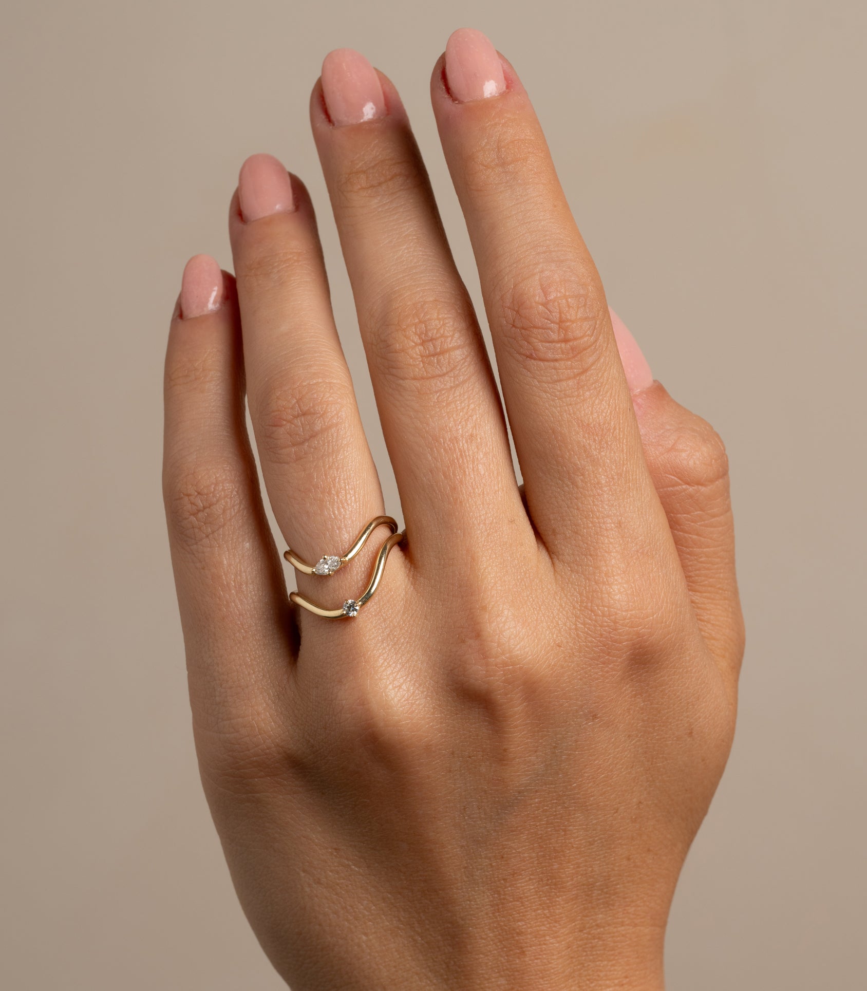 Beau Band with Round Diamond by A-R41-R in 14K yellow gold, shiny finish, with two round diamonds