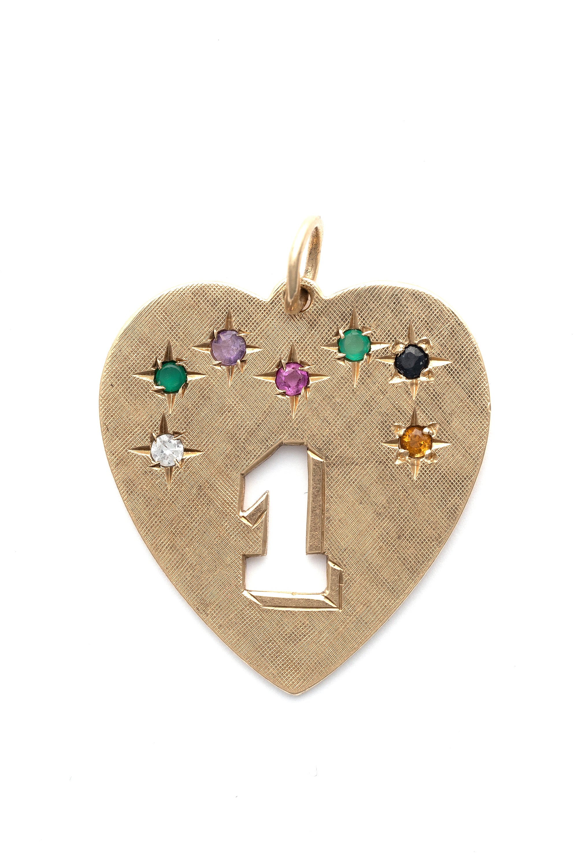 Dearest One Charm VC-P13 heart charm in gold with multi-color star-set stones and number 1 detail