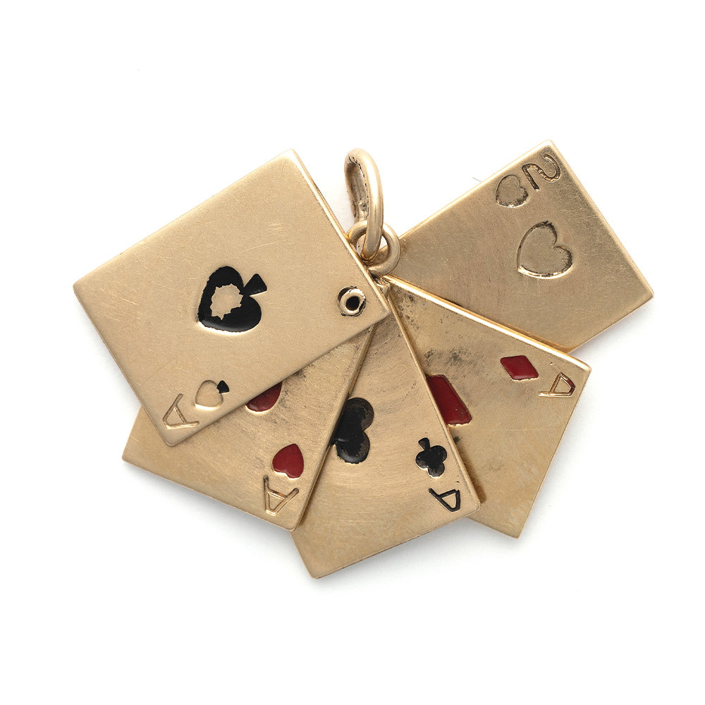 Bet On You Charm by VC-P20 gold-toned playing card charm with hearts, spades, diamonds, clubs cutouts