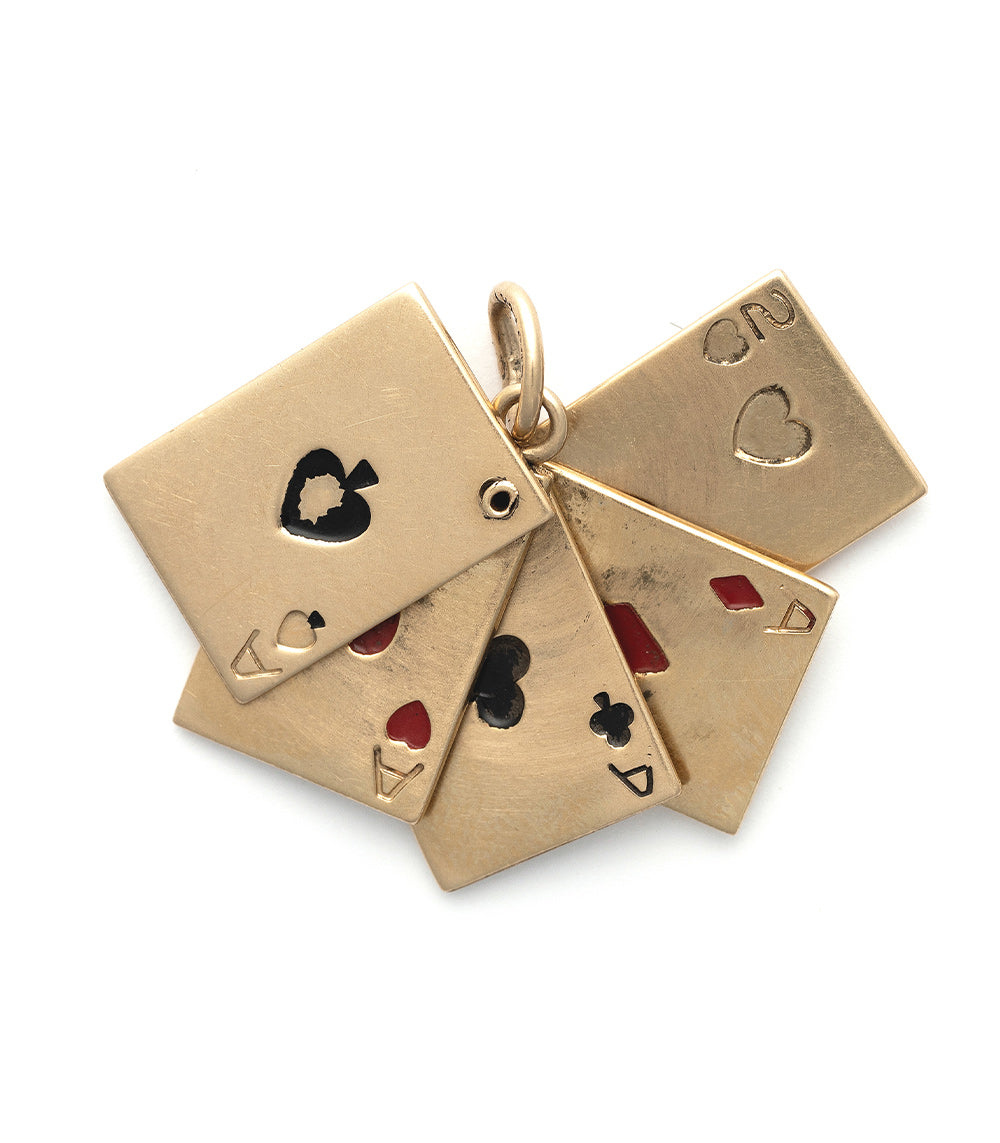 Bet On You Charm by VC-P20 gold-toned playing card charm with hearts, spades, diamonds, clubs cutouts