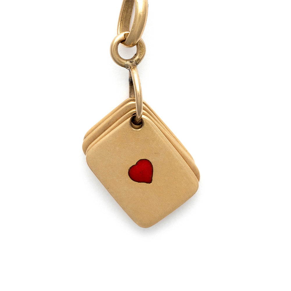 Aces High Charm VC-P21 gold charm pendant with red heart enamel, small hoop bail.