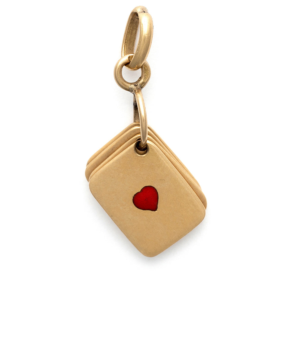Aces High Charm VC-P21 gold charm pendant with red heart enamel, small hoop bail.