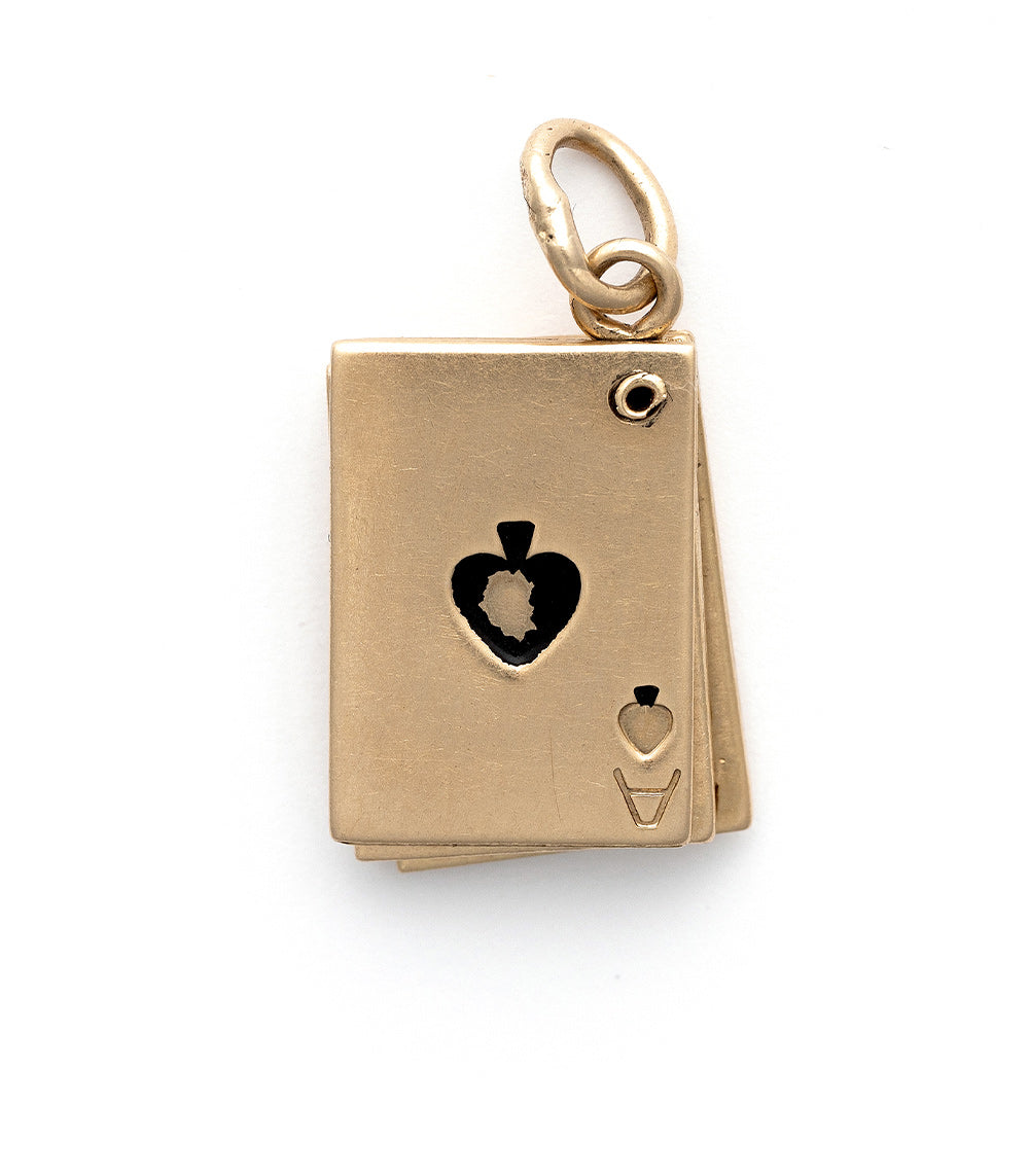 Bet On You Charm by VC-P20 gold charm with heart cutout and black enamel accents, vintage-style dangle