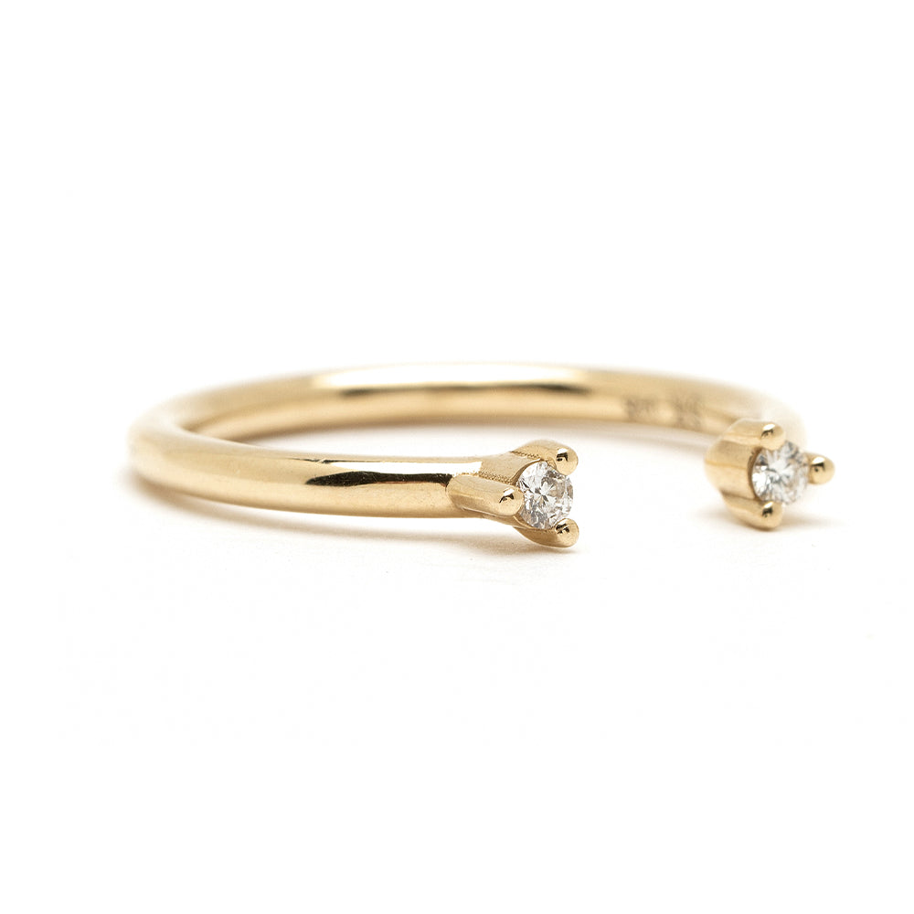 Lunetta A-R33 14K yellow gold band with 2 stone engagement ring details, asymmetrical engagement ring style.