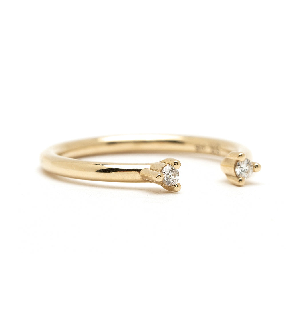 Lunetta A-R33 14K yellow gold band with 2 stone engagement ring details, asymmetrical engagement ring style.