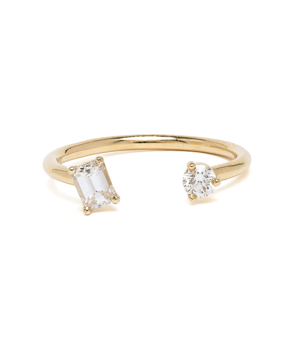 Lunetta A-R38-R-EC unique engagement ring 14K yellow gold 2 stone engagement ring asymmetrical engagement ring.