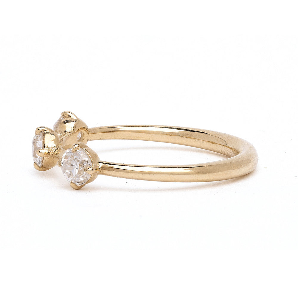 Estée Band SB-R1 14K yellow gold 3 stone engagement ring with shiny prongs and round diamonds