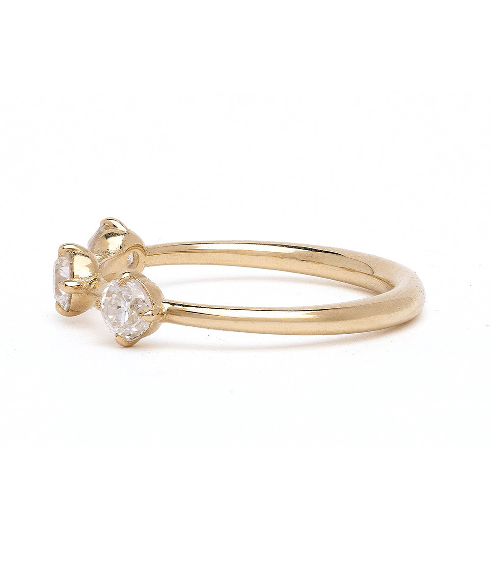 Estée Band SB-R1 14K yellow gold 3 stone engagement ring with shiny prongs and round diamonds