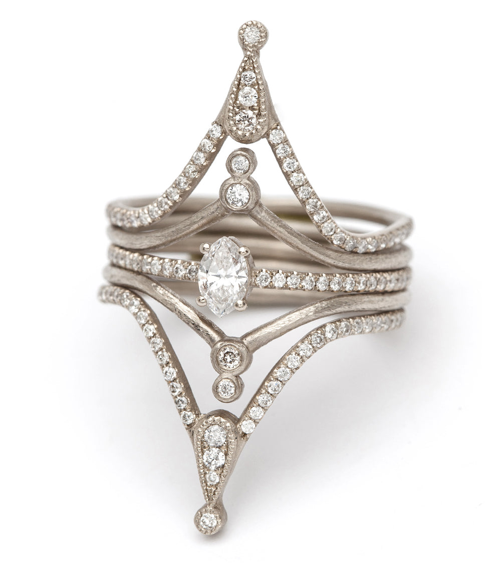 Alethea by AL-R1-P asymmetrical engagement ring in 14K white gold with unique engagement ring sparkle