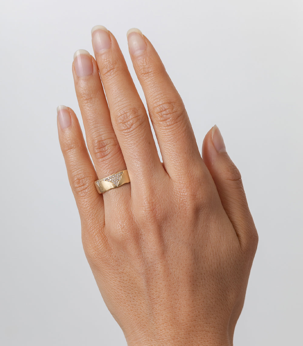 Cracked Band- 7mm P-R3-Cracked ring in 14K yellow gold with cracked texture and subtle shine