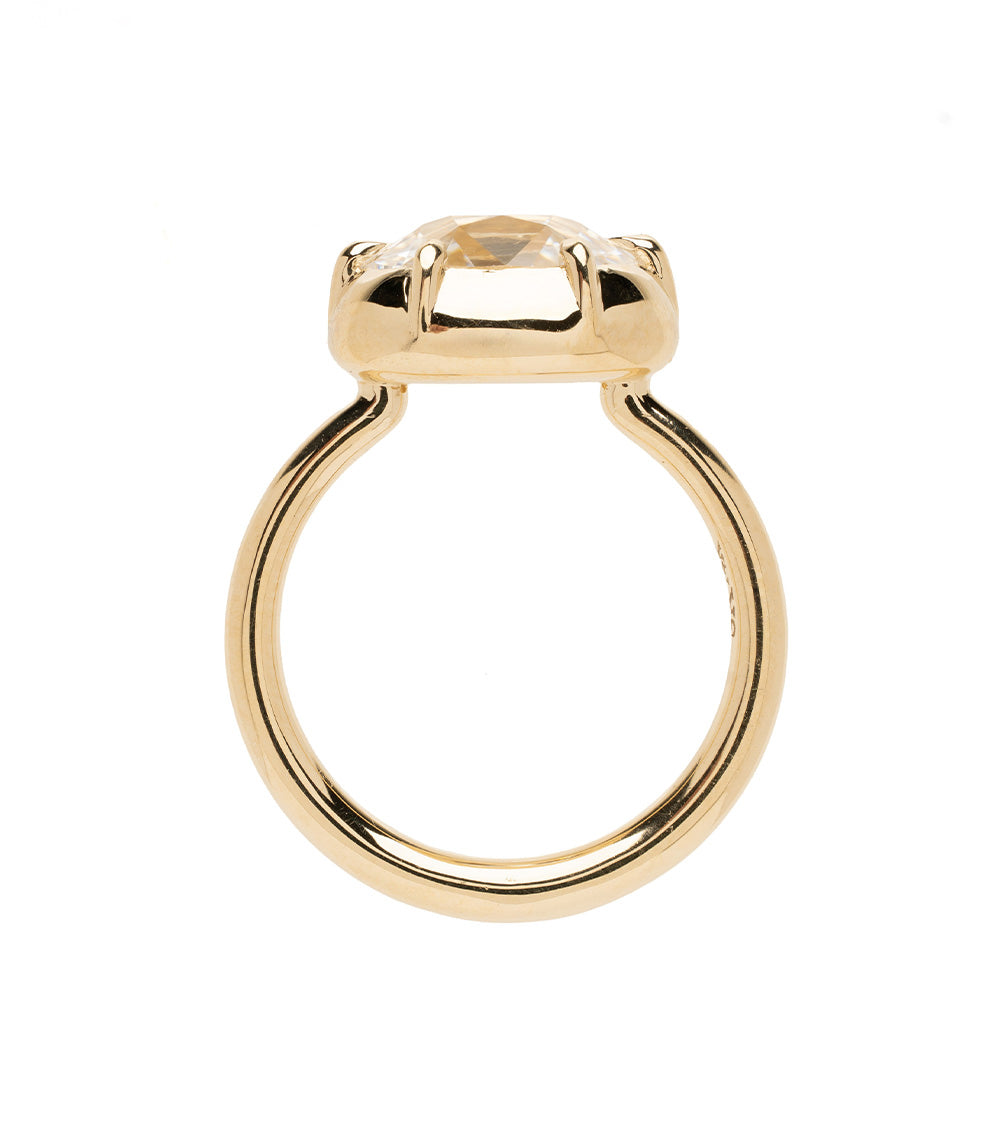 Cora by Sofia Kaman gold engagement ring with polished band and square-cut center stone in warm tone