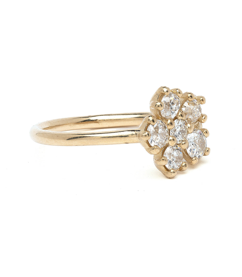 Antique Inspired Flower Band LF-R25-D 14K yellow gold ring with rounded diamond cluster setting