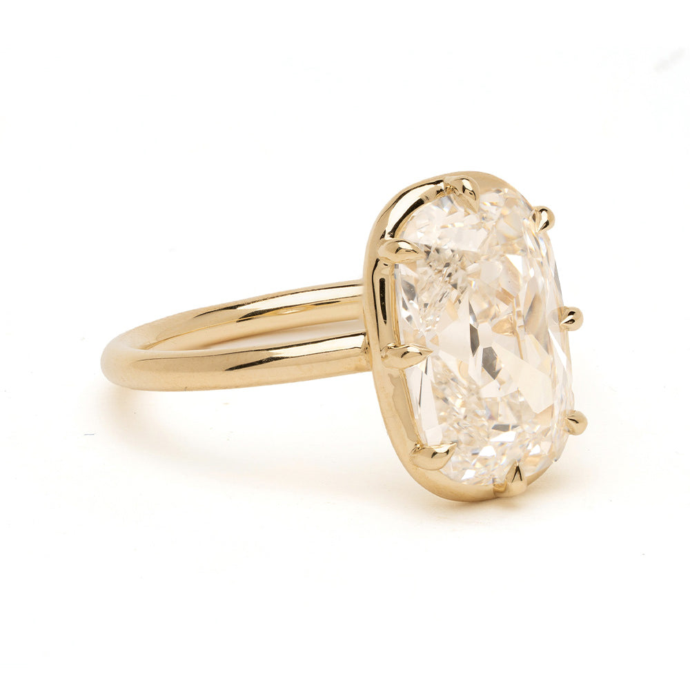 Bibi by Sofia Kaman unique engagement ring, gold oval lab grown diamond solitaire setting