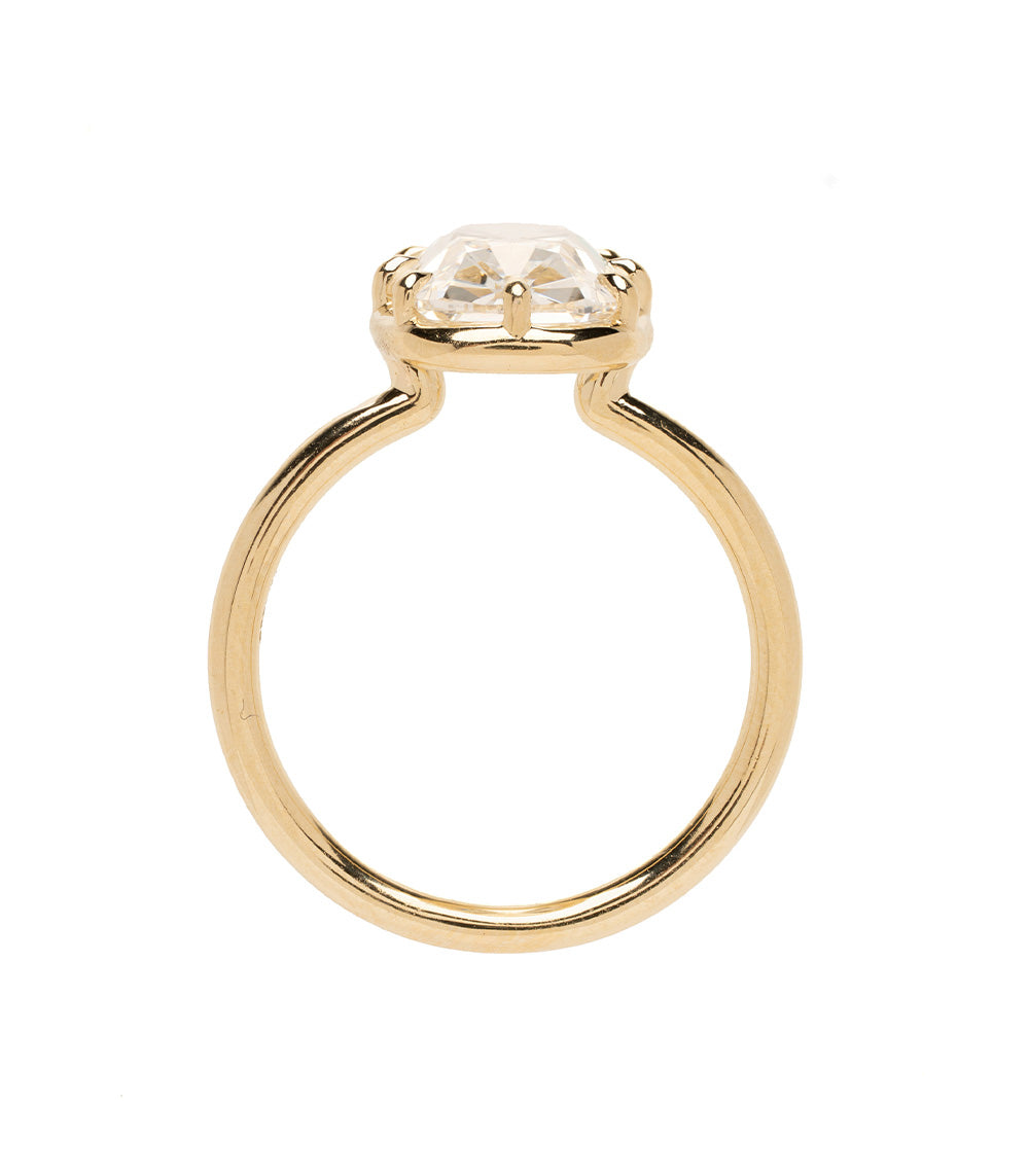 Bibi Sofia Kaman ring in yellow gold with lab grown diamond center stone, faceted sparkle