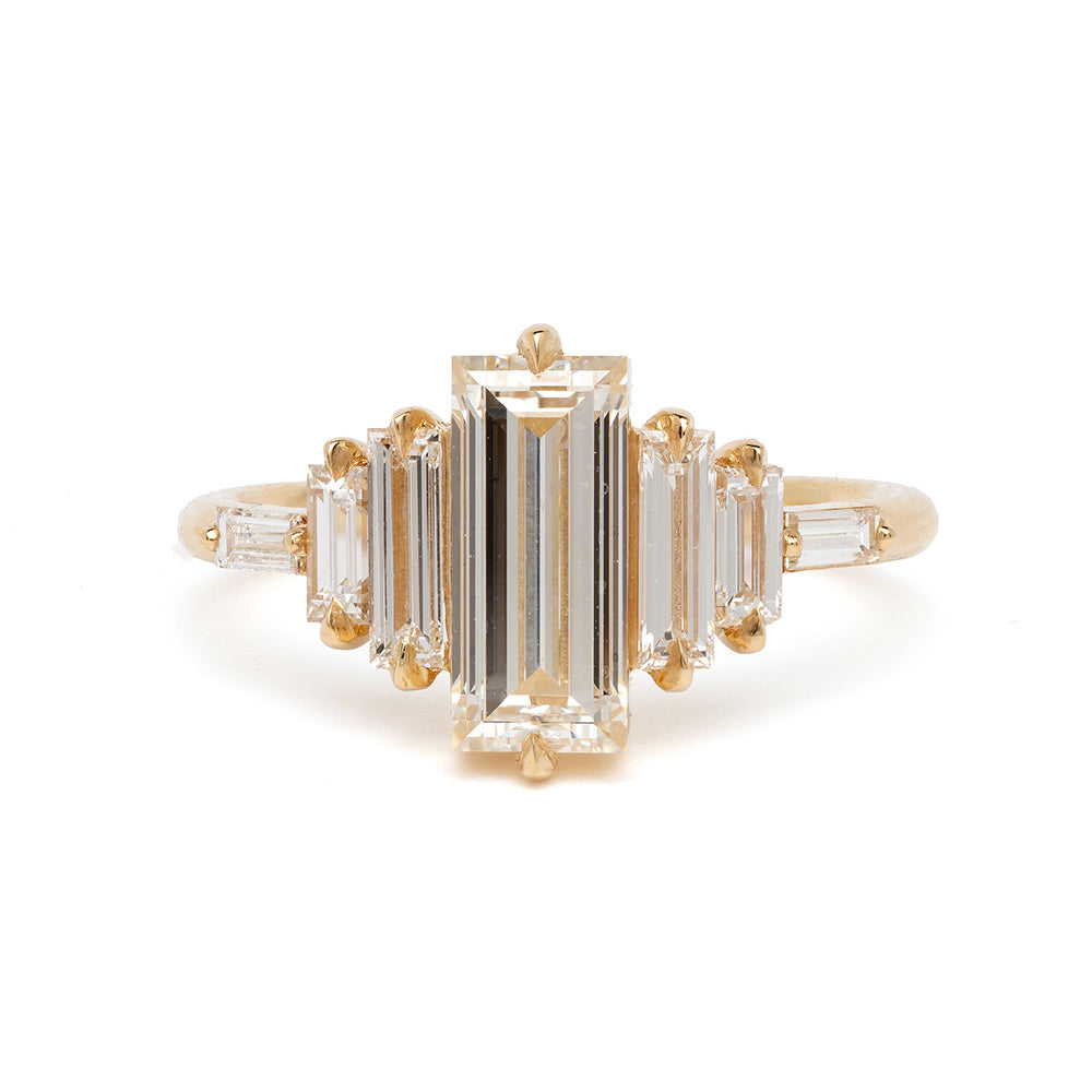 Ingrid SK-R100-ND-1.50 gold engagement ring with emerald-cut center and baguette diamonds