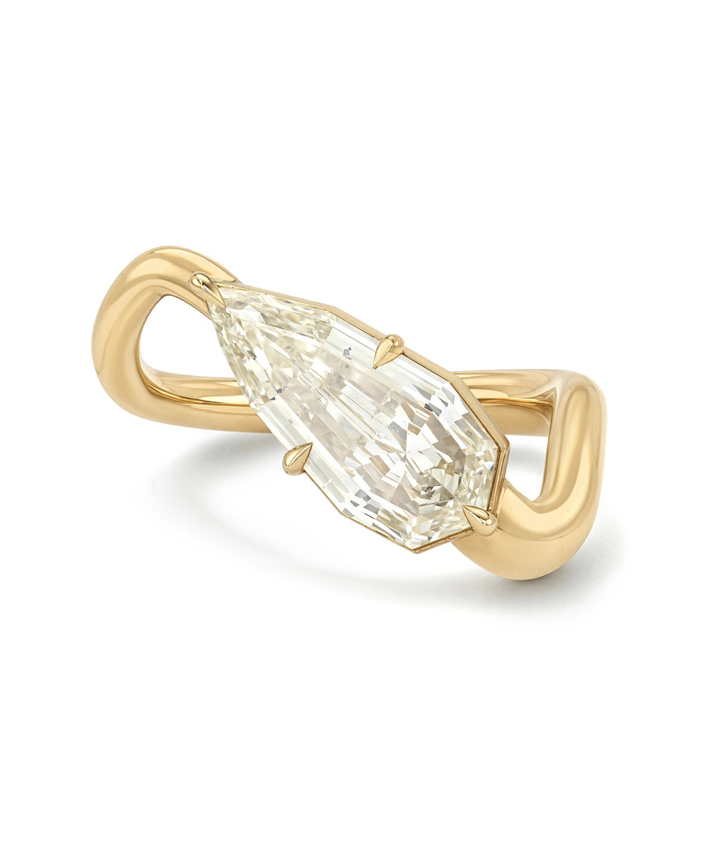 Asymmetrical Elongated Step Cut Pear Architectural Engagement Ring With Natural Diamond Sk R137 Nd Cd Tl St Ps 3.21 A
