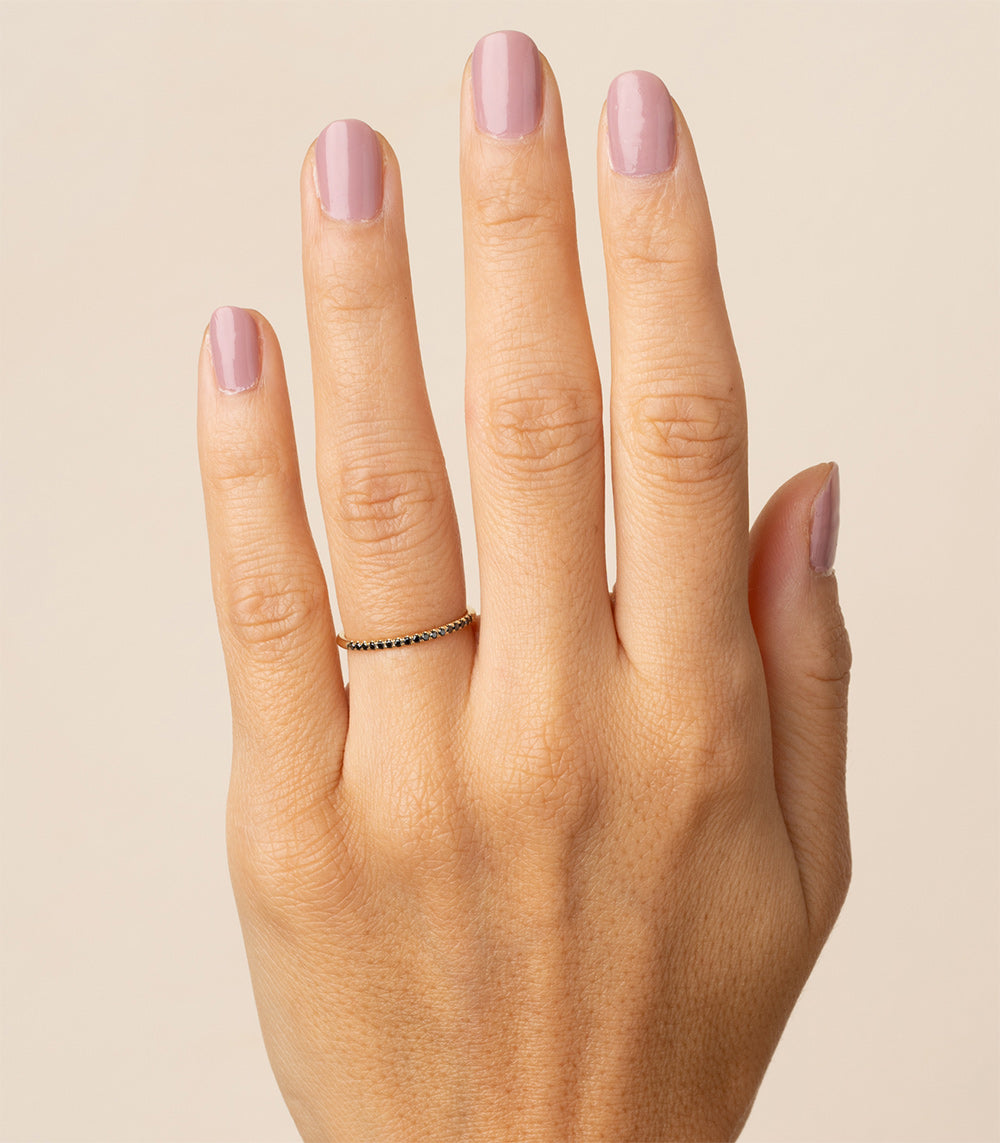 Classic Wire Band A-R29-BD ring band in 14K yellow gold with shiny finish and dark bead stones