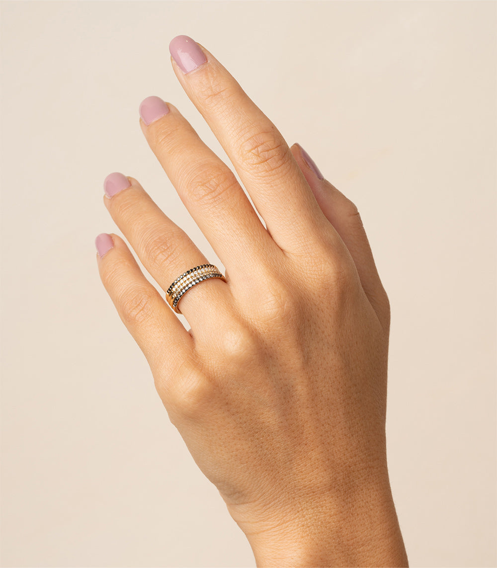 Classic Wire Band A-R29-BD ring in 14K yellow gold with shiny multi-row pave stones