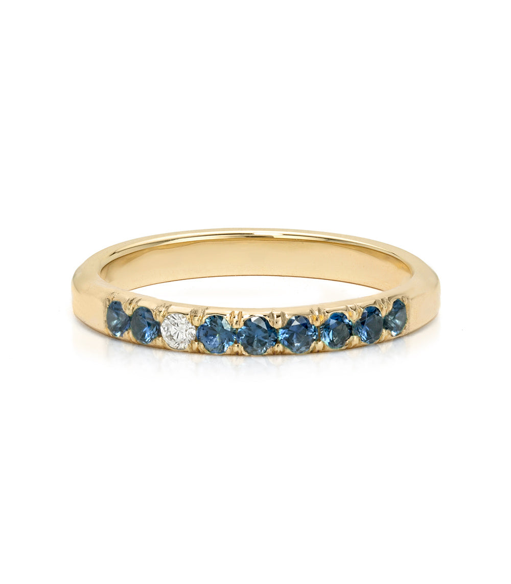 Blue Sapphire And Diamond Stacking Band On Gold Band Size 6 Lf R1 Bs Front