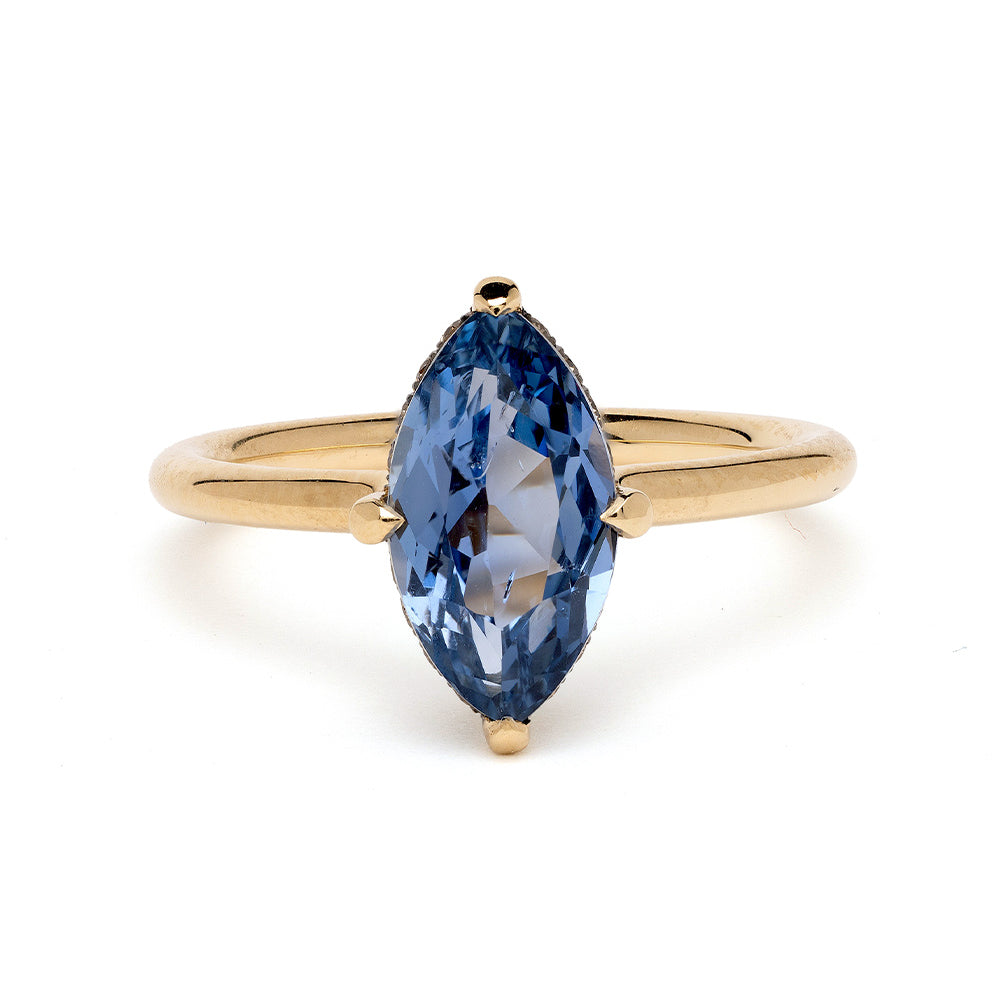 Billie by SK-R94-BS-NS-MQ-2.38 marquise blue gemstone ring in yellow gold with openwork setting