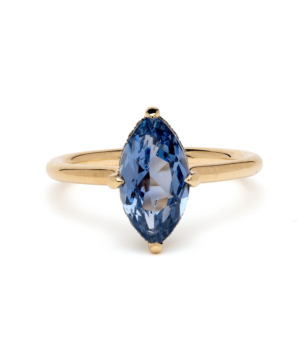 Billie by SK-R94-BS-NS-MQ-2.38 marquise blue gemstone ring in yellow gold with openwork setting