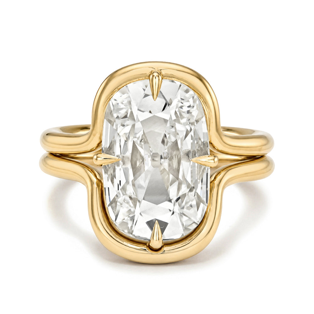 Onda Convertible by Sofia Kaman asymmetrical engagement ring in yellow gold with oval diamond center, unique engagement ring