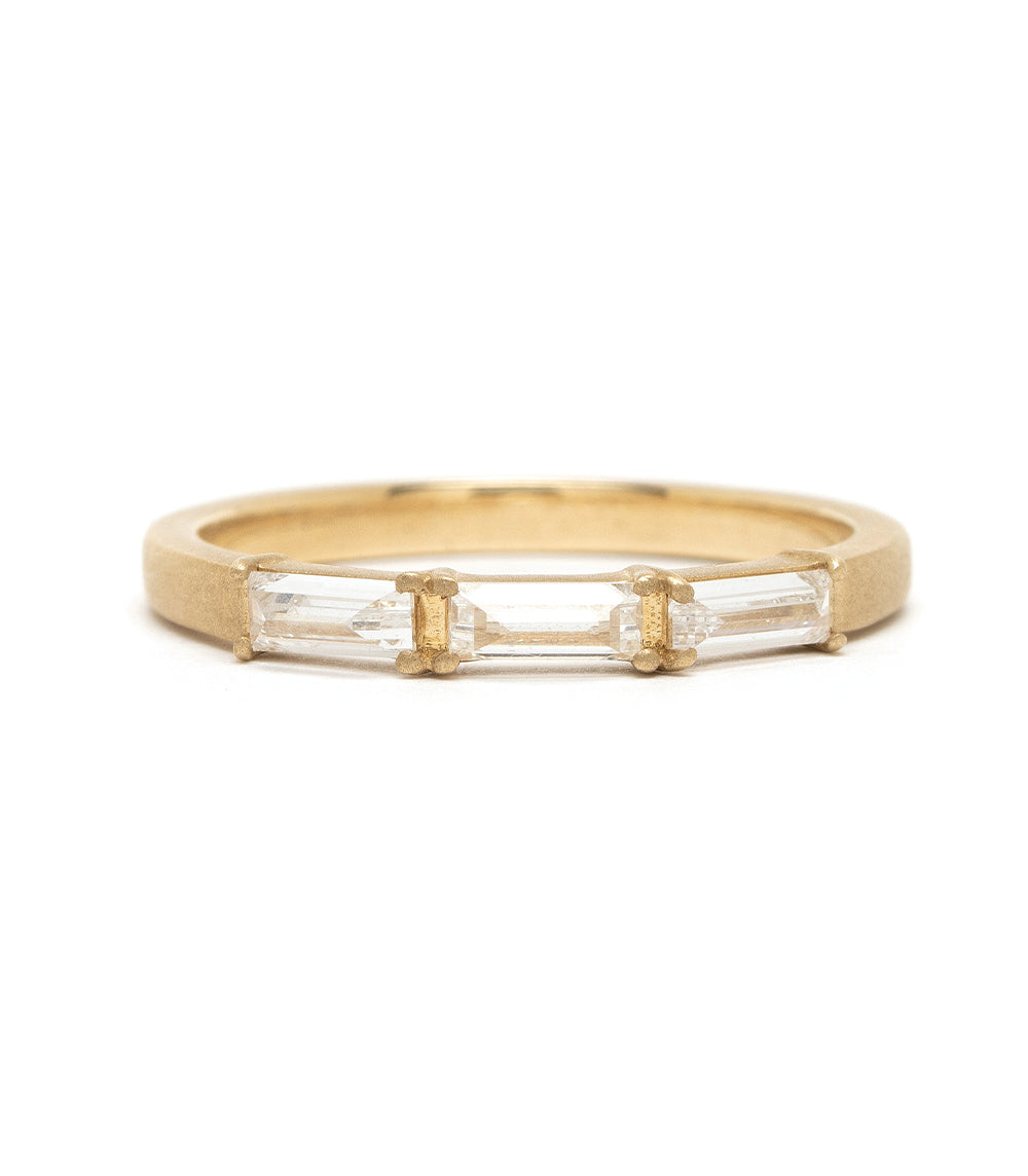 Stardust SK-R77 14K yellow gold 3 stone engagement ring with geometric clear center stone