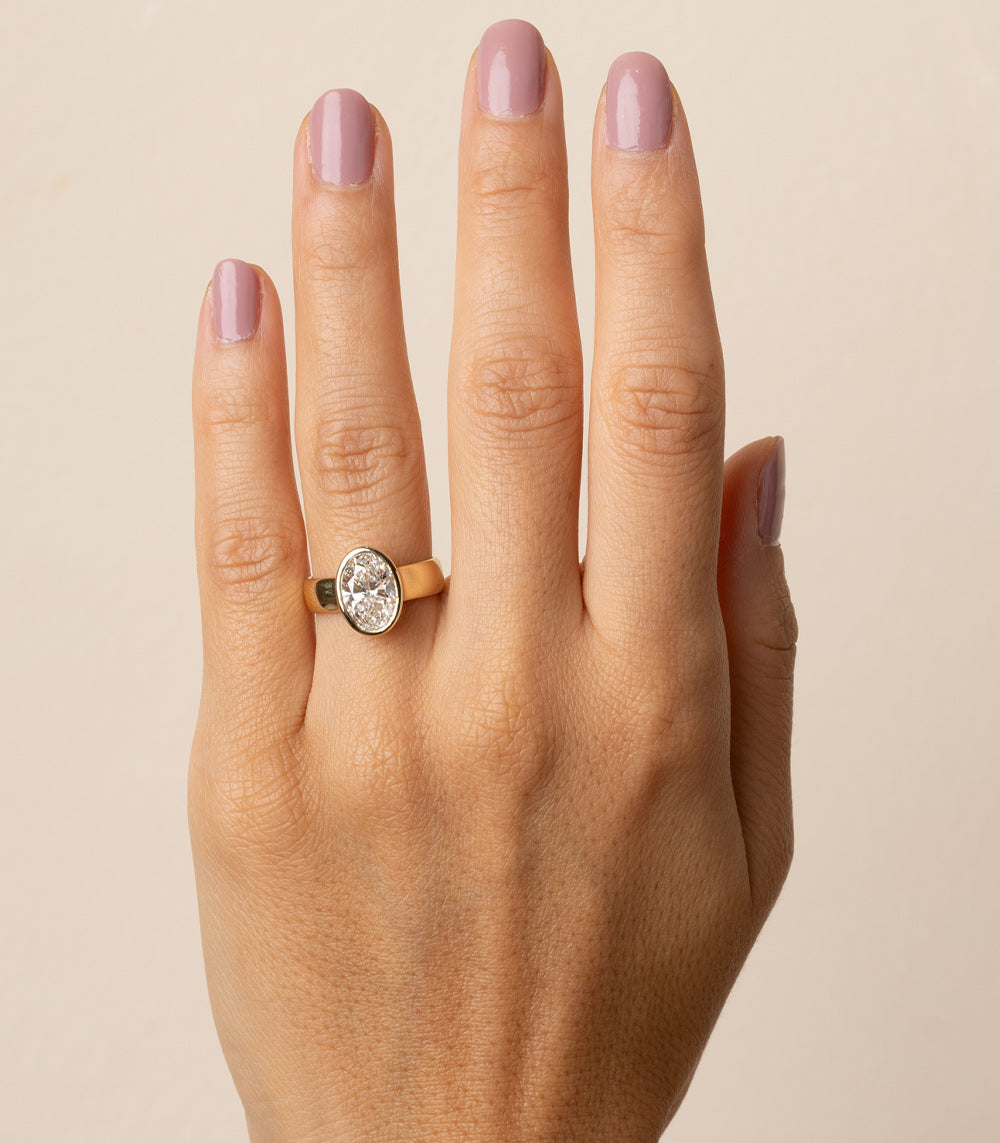 Bardot - Full Bezel SK-R110-LDG-OC-WD-2.52 gold engagement ring with full bezel round diamond