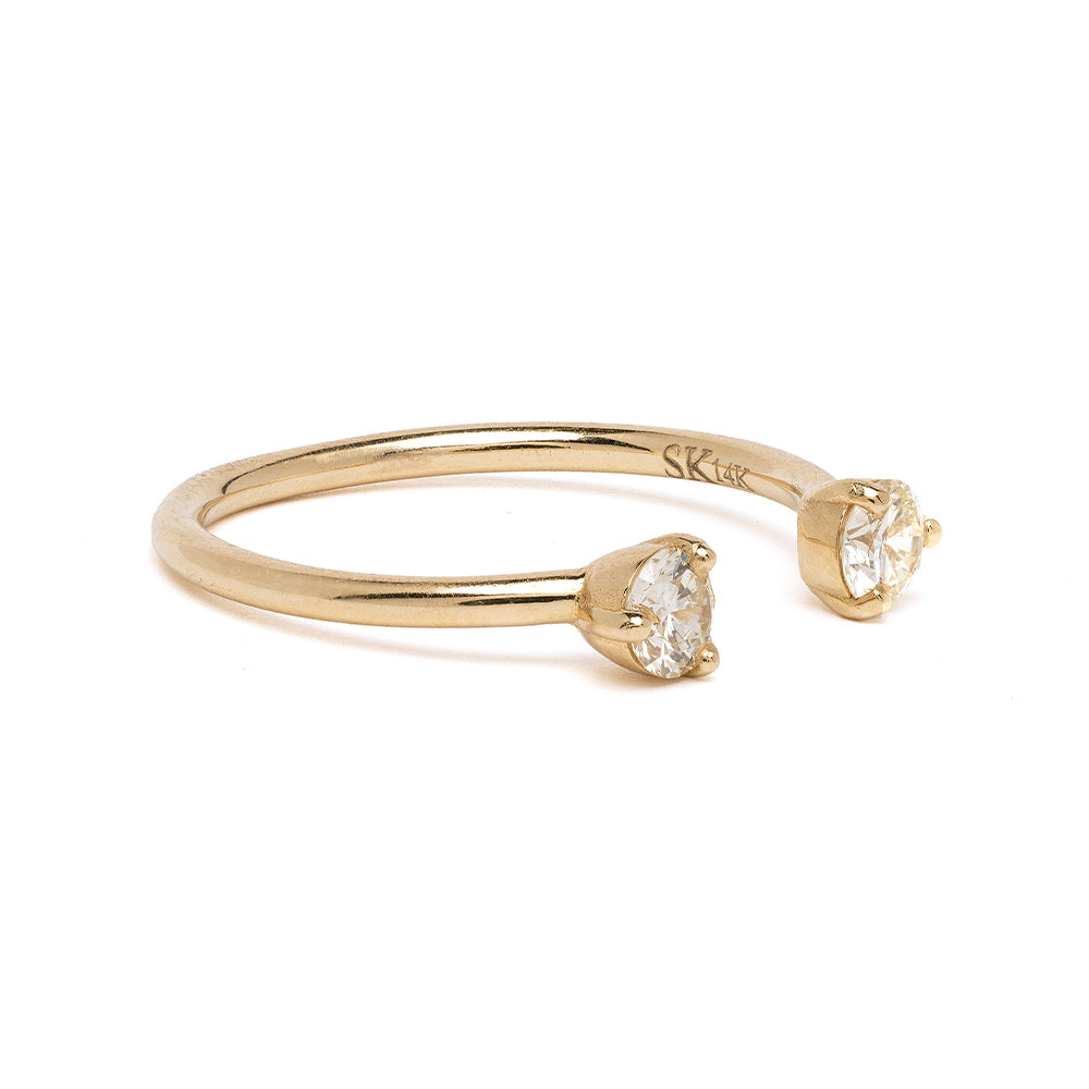 Lunetta A-R38-RD asymmetrical engagement ring in shiny 14K yellow gold, 2 stone engagement ring