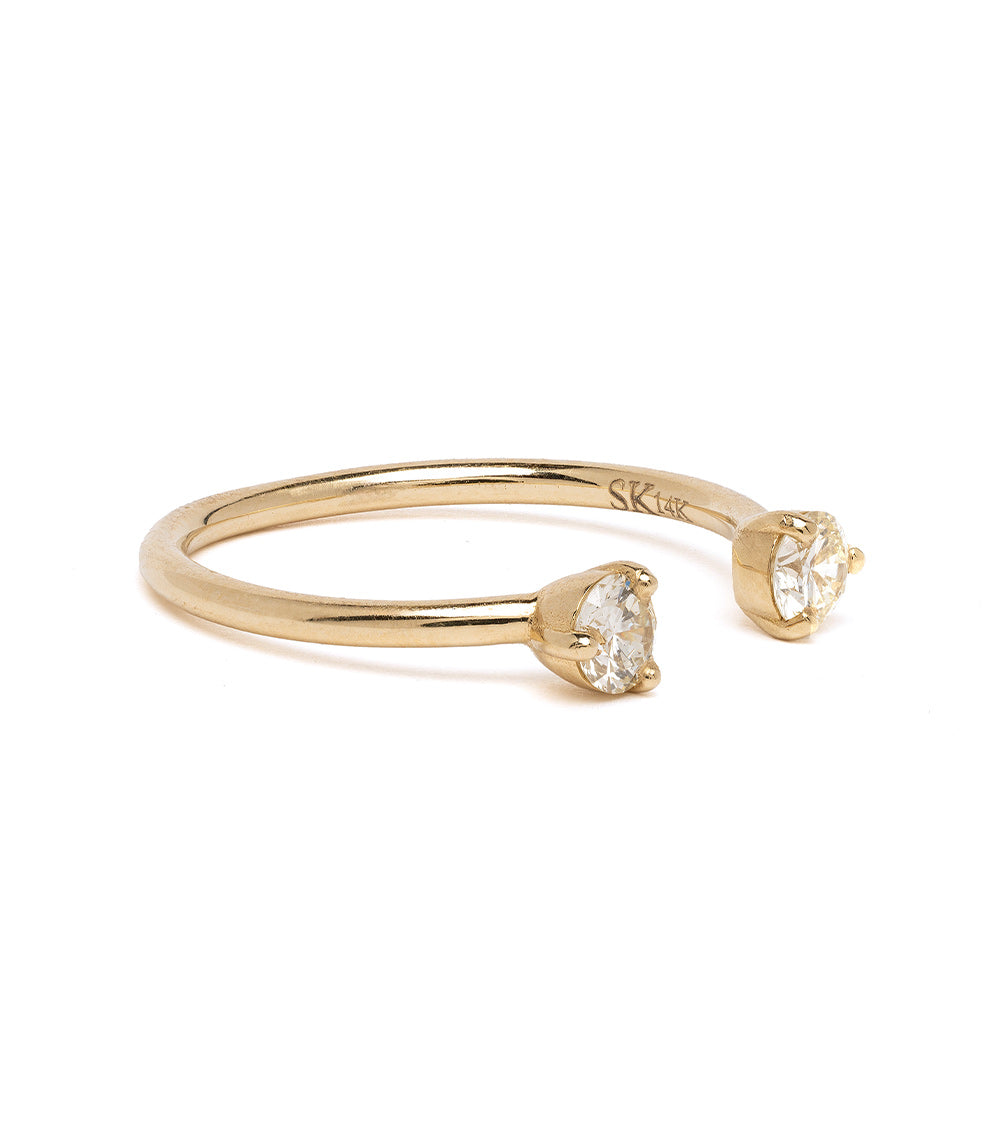 Lunetta A-R38-RD asymmetrical engagement ring in shiny 14K yellow gold, 2 stone engagement ring