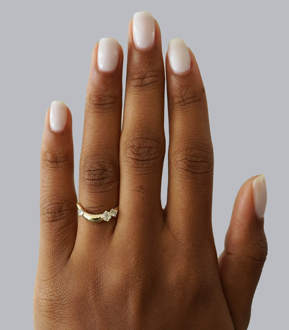 Small Melt Band by EGB-R1-3D-LG ring band in 14K yellow gold, shiny curved two-stone detail