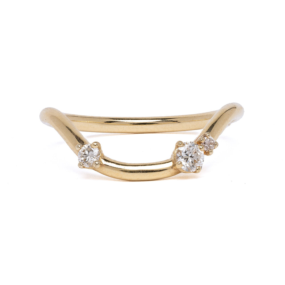 Beau Band with Scattered Diamonds by A-R41-3S 14K yellow gold band with two round diamonds, shiny finish