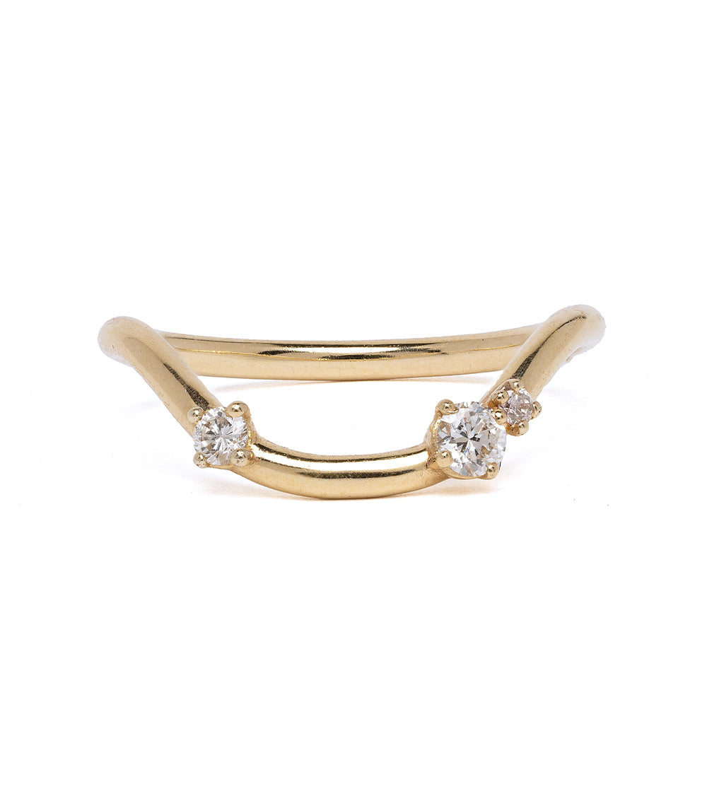 Beau Band with Scattered Diamonds by A-R41-3S 14K yellow gold band with two round diamonds, shiny finish