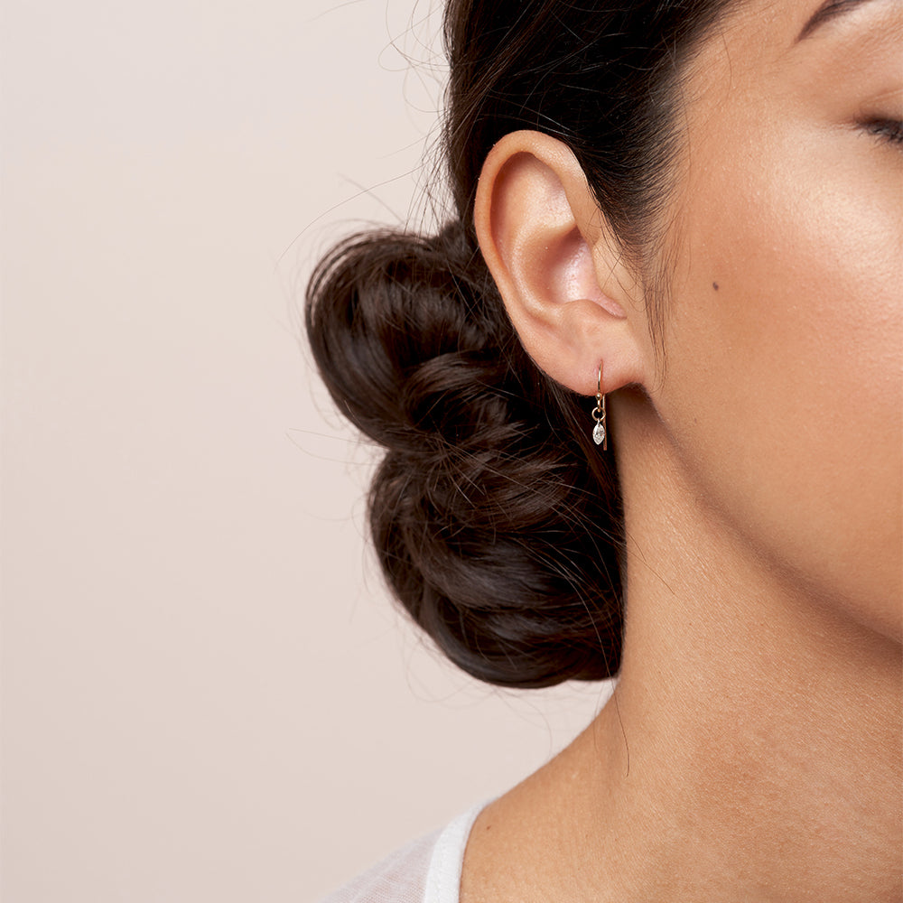 Dancing Diamond Dangle Earrings by AL-E5 in 14K Yellow Gold, dangling diamond drop earrings