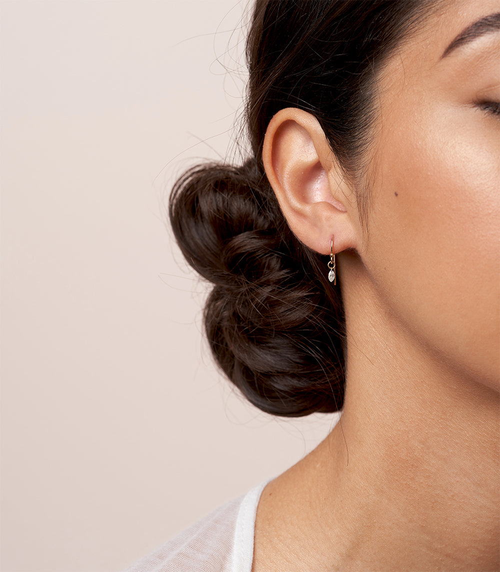 Dancing Diamond Dangle Earrings by AL-E5 in 14K Yellow Gold, dangling diamond drop earrings