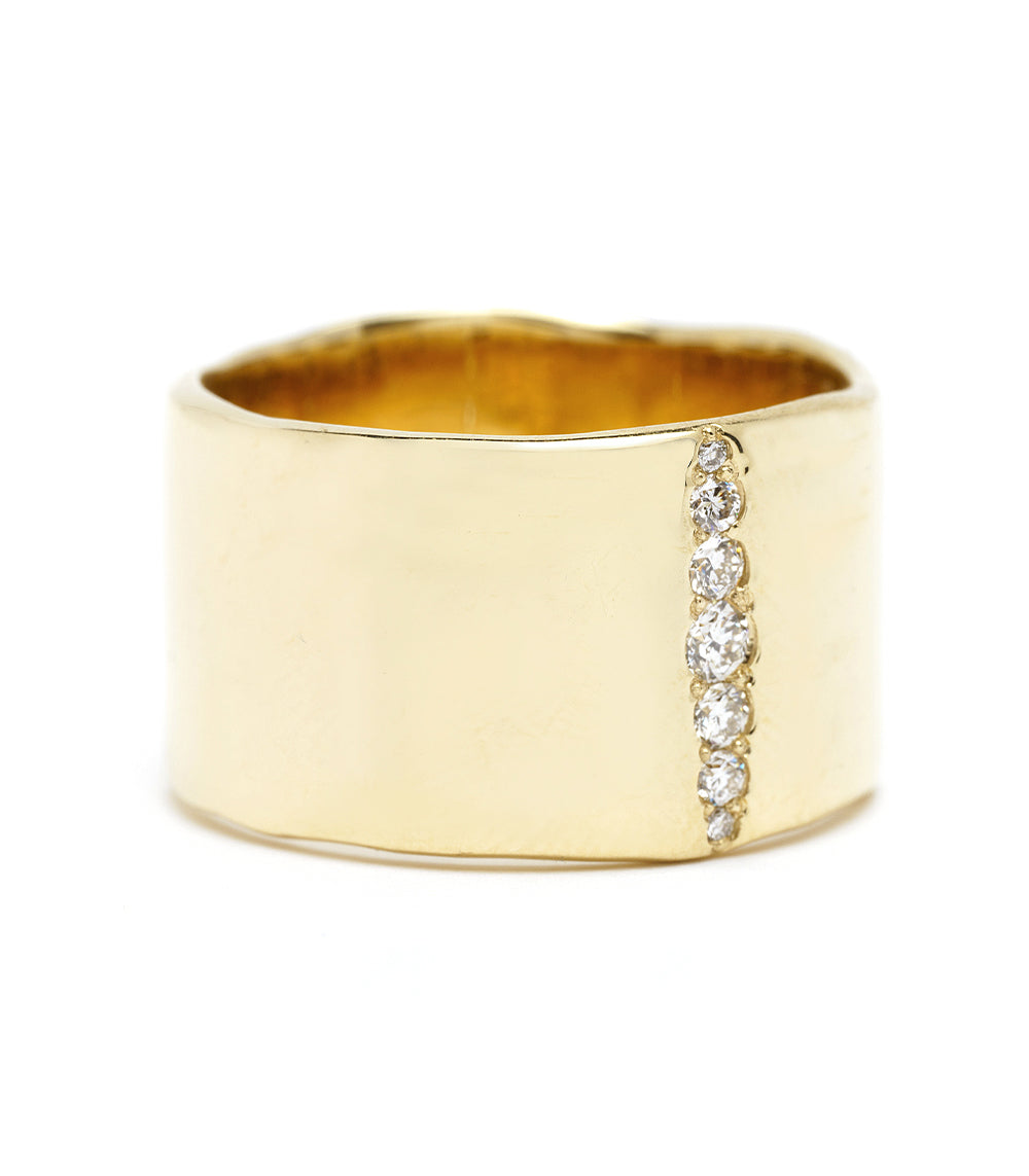 Torn Paper Band With Vertical Diamond Stripe P-R5-Vert gold diamond ring with vertical sparkle stripe, shiny finish