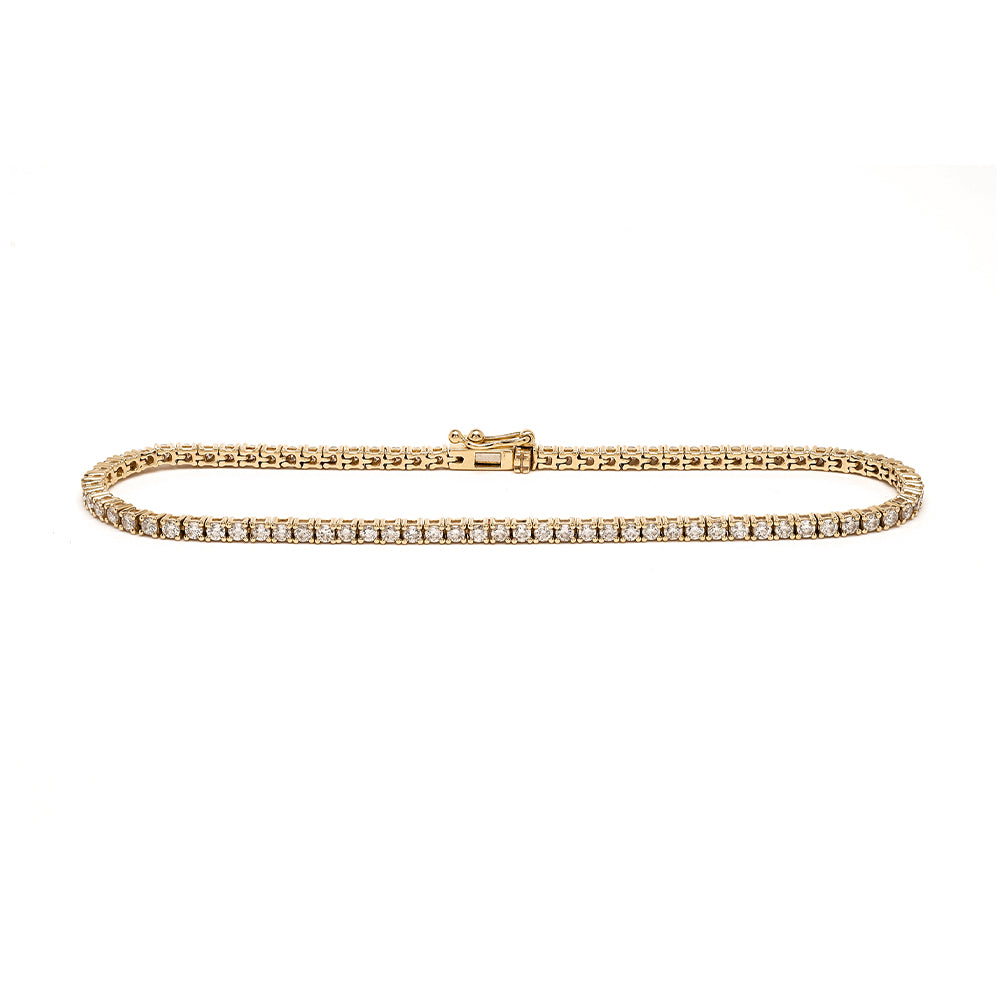The Hills CC-DB1 gold tennis bracelet with pavé-style diamonds and box clasp on white background